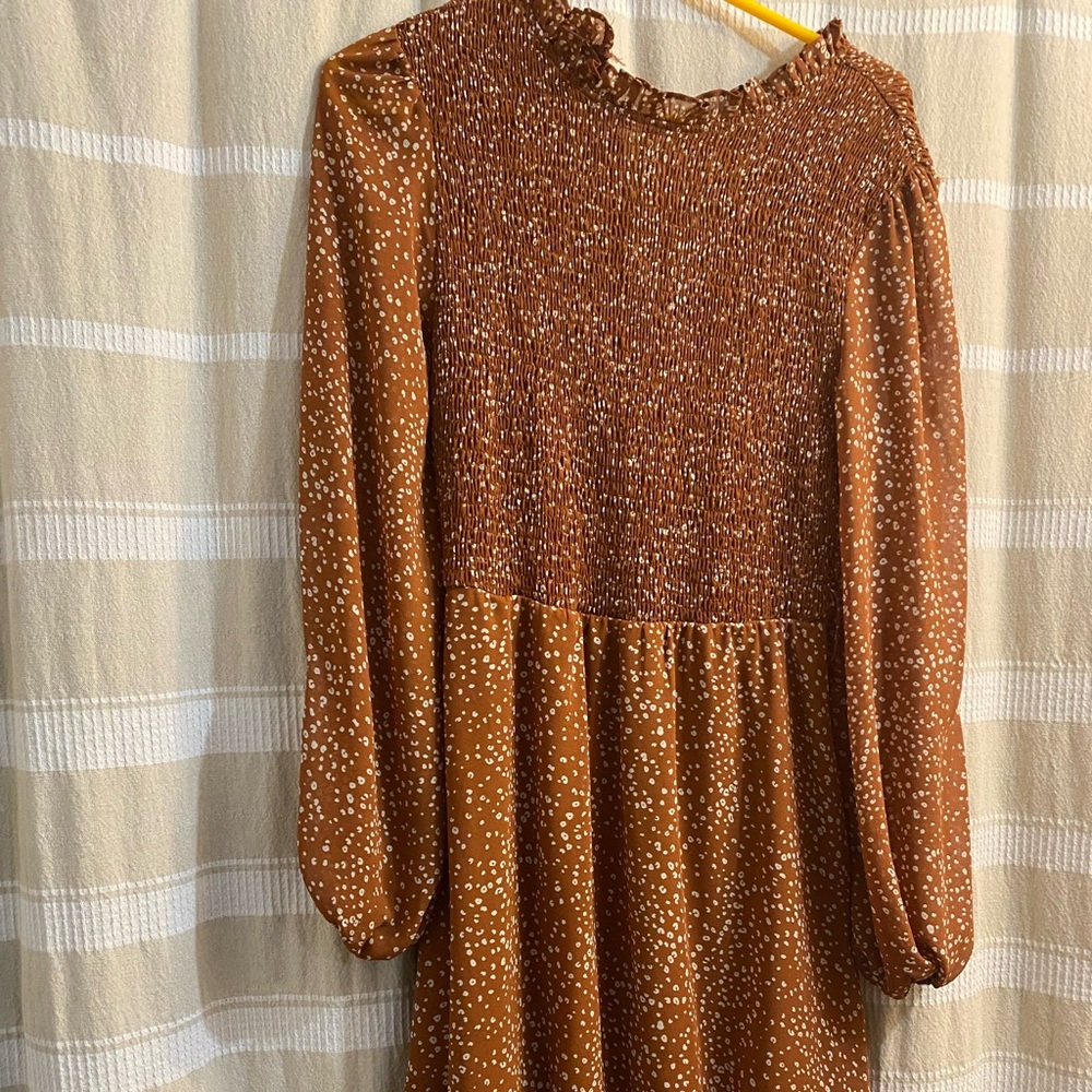 She + Sky Brown and White Patterned Dress